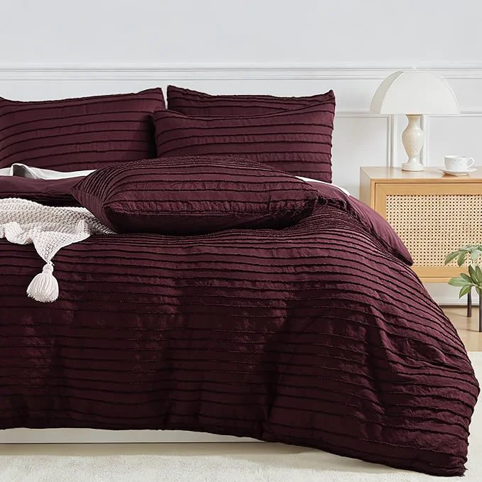 Elite NEXHOME PRO Duvet Cover Full 3 Pieces Boho Tufted Duvet Cover Set Soft and Lightweight Washed Microfiber Comforter Cover Set for All Season Burgundy 80 x 90 -No Comforter Next-Generation
