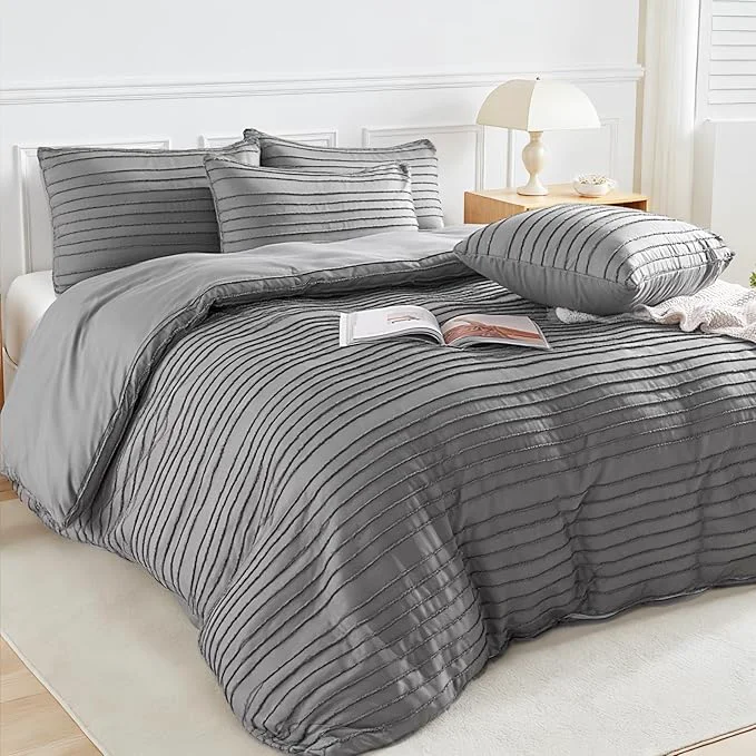 Safe NEXHOME PRO Duvet Cover Queen Grey 3 Pieces Boho Tufted Duvet Cover Set Soft and Lightweight Washed Microfiber Comforter Cover Set for All Season Grey Queen 90 x 90 -No Comforter Professional