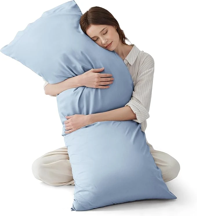 World-Class Bedsure Body Pillow Cover Cooling Body Pillow Pillowcase for Hot Sleepers Rayon Derived from Bamboo PureWoven Silky Soft Long Pillow Case Cover with Envelope Closure Light Blue 20x54 Inches Lightweight
