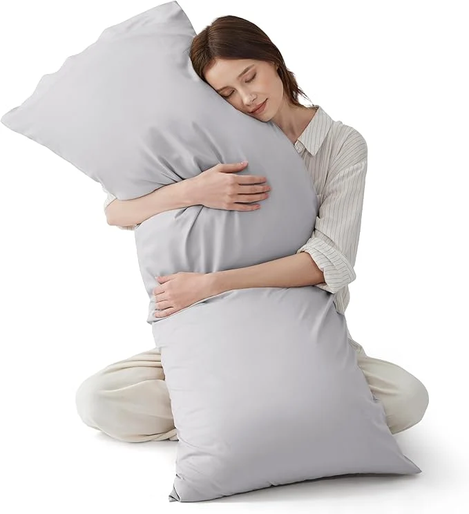 Functional Bedsure Body Pillow Cover Cooling Body Pillow Pillowcase for Hot Sleepers Rayon Derived from Bamboo PureWoven Silky Soft Long Pillow Case Cover with Envelope Closure Light Grey 20x54 Inches Authentic