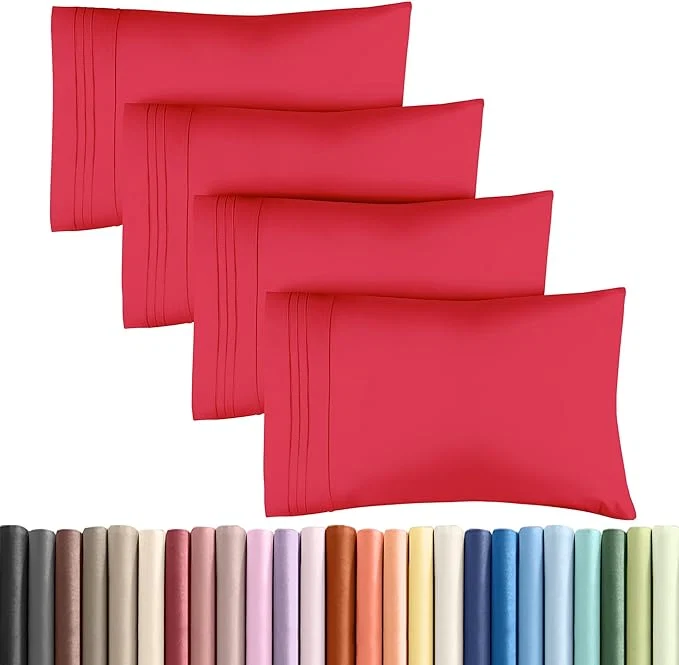 Original CGK Unlimited King Size Microfiber Pillowcase Set 4 Pieces Red Stylish