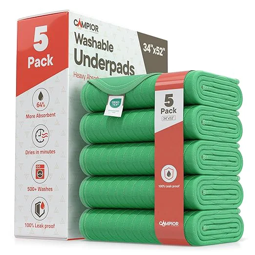 Superior Washable Underpads Extra Large 34 quot x52 quot Pack of 5 – Reusable Waterproof Bed Pads for Adults amp Seniors Extra Heavy Absorbency Incontinence amp Bedwetting Pads Soft Non-Slip TPU Backing Green. Lightweight