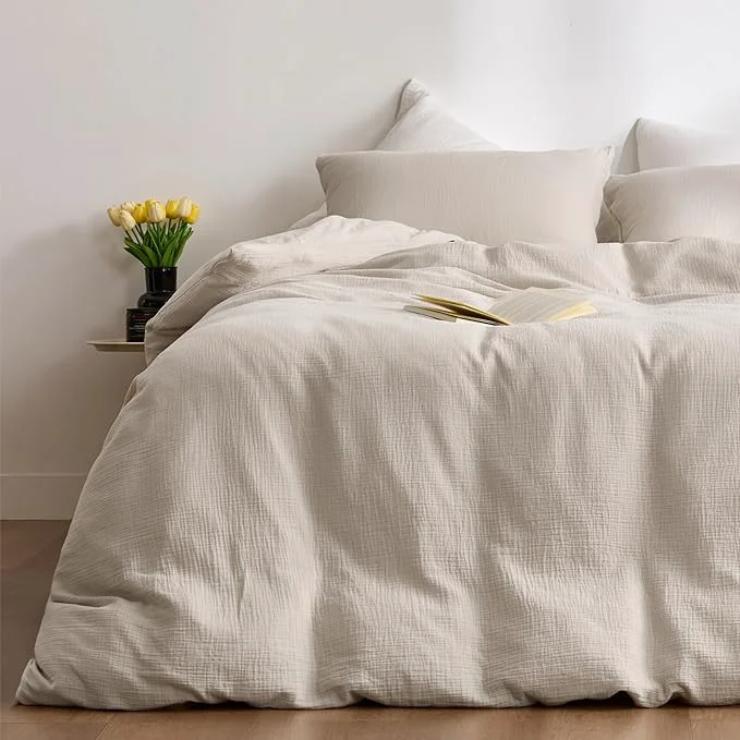 Specialty Cream Gray Duvet Cover Queen Size Sandwashed Cotton Soft Queen Duvet Cover Set 3 Pieces with Zipper Clousre amp Corner Buttons Cream Gray Queen 90 x 90 Traditional