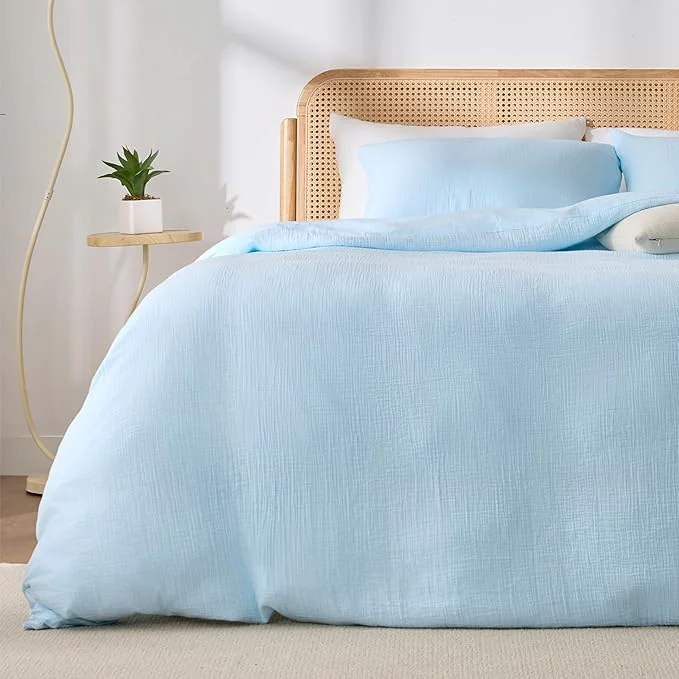 Exclusive Blue Duvet Cover Queen Size Sandwashed Cotton Soft Queen Duvet Cover Set 3 Pieces with Zipper Clousre amp Corner Buttons Blue Queen 90 x 90 Organic