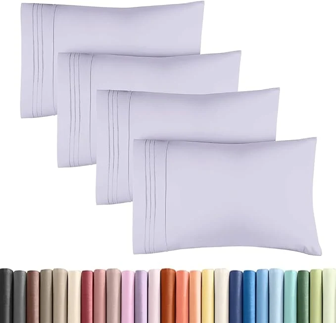Smooth Standard Pillow Cases Set of 4 - Soft Hotel Quality Pillowcase Covers - Comfy Bedding for Women Men Kids amp Teens - Machine Washable Pillow Protectors - 4 Piece Set - Standard Size Light Lavender Detailed