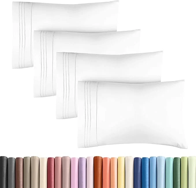 Elite Standard Pillow Cases Set of 4 - Ultra Soft Hotel Quality Pillowcase Covers - Comfy Cozy Bedding for Women Men Kids amp Teens - Machine Washable Pillow Protectors - 4 Piece Set - Standard Size White Certified