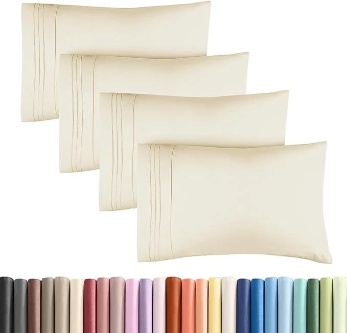 Dependable Standard Pillow Cases Set of 4 - Ultra Soft Hotel Quality Pillowcase Covers - Comfy Bedding for Women Men Kids amp Teens - Machine Washable Pillow Protectors - 4 Piece Set - Standard Size Off White Green