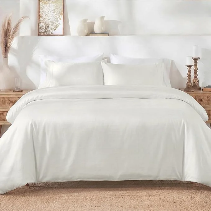 Durable California Design Den 3 Pc Full Queen Size Duvet Cover Set - Winner Good Housekeeping Bedding Awards 2025 400 Thread Count Sateen Cotton Duvet Cover - Ivory Pale Tone Fashionable
