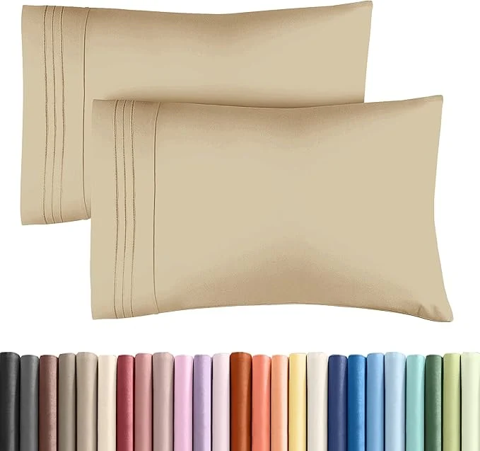 Unique King Pillow Cases Set of 2 - Ultra Soft Hotel Quality Pillowcase Covers - Comfy Cozy amp Wrinkle - Shrinkage Stain and Fade Resistant - Machine Washable Pillow Protectors - 2 Piece Set - Beige First-Class