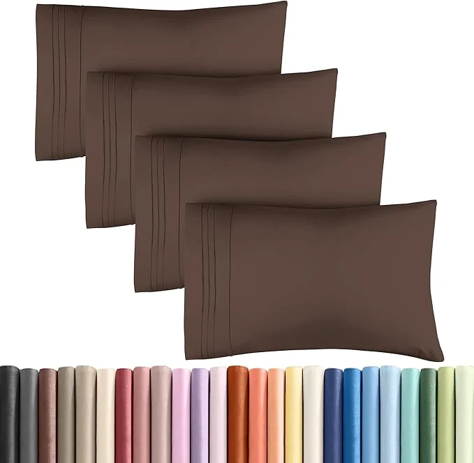 Innovative Queen Pillow Cases Set of 4 - Ultra Soft Hotel Quality Pillowcase Covers - Comfy Cozy amp Wrinkle - Shrinkage Stain and Fade Resistant - Machine Washable Pillow Protectors - 4 Piece Set - Brown Authentic