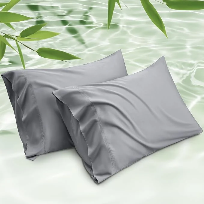 Smart Bedsure Pillow Cases Standard Size Cooling Pillow Cases Rayon Derived from Bamboo Silver Grey Pillowcases Standard Set of 2 PureWoven Silky Soft Pillow Covers with Envelope Closure 20x26 Inches First-Class