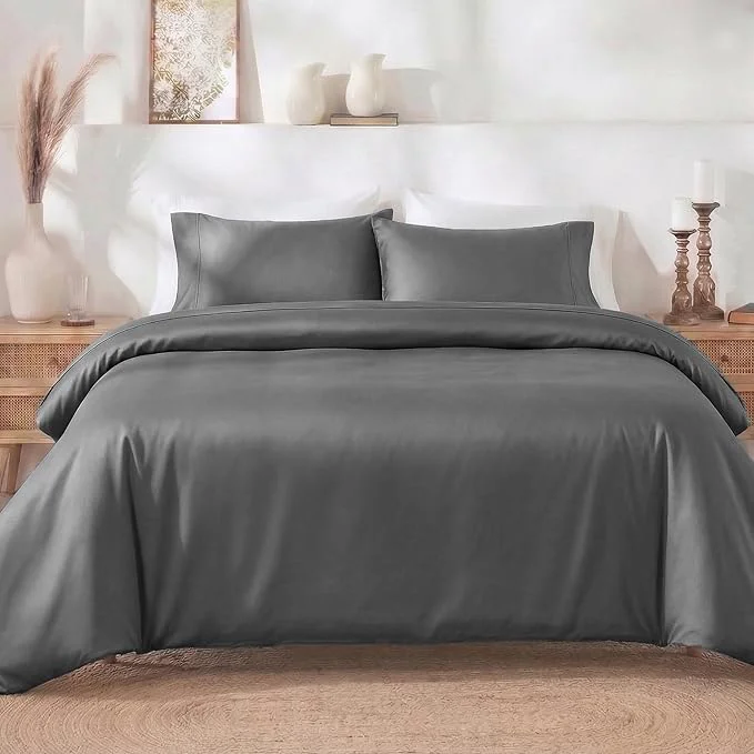 Safe California Design Den 3 Pc Duvet Cover Set King - Winner Good Housekeeping Bedding Awards 2025 400 Thread Count Sateen Cotton Duvet Covers Button Closure Corner Ties - Grey Optimized