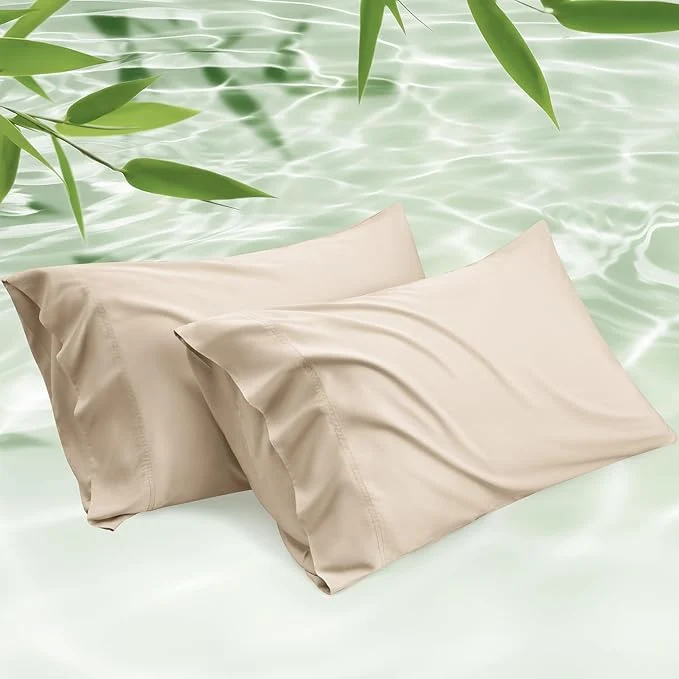 Fast Bedsure Pillow Cases Standard Size Cooling Pillow Cases Rayon Derived from Bamboo Beige Pillowcases Standard Set of 2 PureWoven Silky Soft Bedding Pillow Covers with Envelope Closure 20x26 Inches Environmentally Friendly