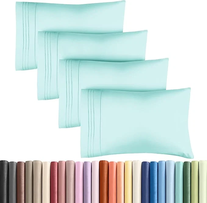 Functional Queen Pillow Cases Set of 4 - Ultra Soft Hotel Quality Pillowcase Covers - Comfy Cozy amp Wrinkle - Shrinkage Stain amp Fade Resistant - Machine Washable Pillow Protectors - 4 Piece Set - Spa Blue Minimalist