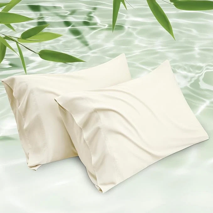 Official Bedsure Pillow Cases Queen Cooling Pillow Cases Rayon Derived from Bamboo Cream Pillowcases Queen Size Set of 2 PureWoven Silky Soft Bedding Pillow Covers with Envelope Closure 20x30 Inches Original Design