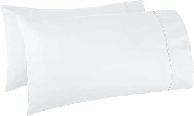 Organic Amazon Basics 400 Thread Count Soft Cotton Pillow Cases Wrinkle Resistant Sateen Weave King Size 40 quot x 20 quot Machine Washable White Set of 2 Pillows Not Included First-Class
