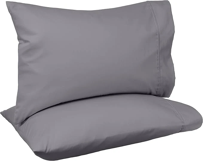 Reusable Amazon Basics 400 Thread Count Cotton Pillow Cases Soft Wrinkle Resistant Sateen Weave Standard Size 30 quot x 20 quot Dark Gray Set of 2 Fashionable