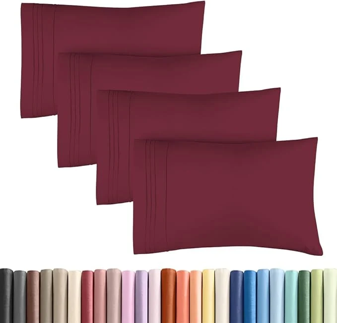 Safe King Standard Pillow Cases Set of 4 - Soft Hotel Quality Pillowcase Covers - Comfy Bedding for Women Men Kids amp Teens - Machine Washable Pillow Protectors - 4 Piece Set - King Standard Size Burgundy Exclusive