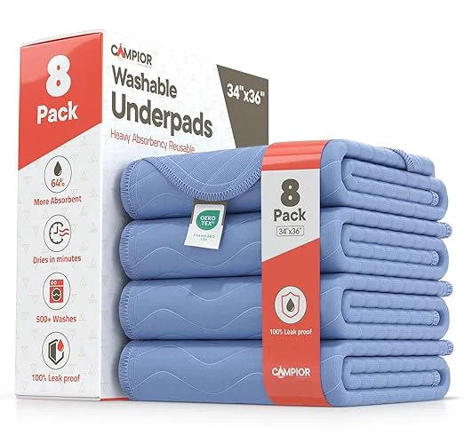 Optimized Washable Underpads Large 34 quot x36 quot Pack of 8 – Reusable Waterproof Bed Pads for Adults amp Seniors Extra Heavy Absorbency Incontinence amp Bedwetting Pads Soft Non-Slip TPU Backing Blue. Trusted