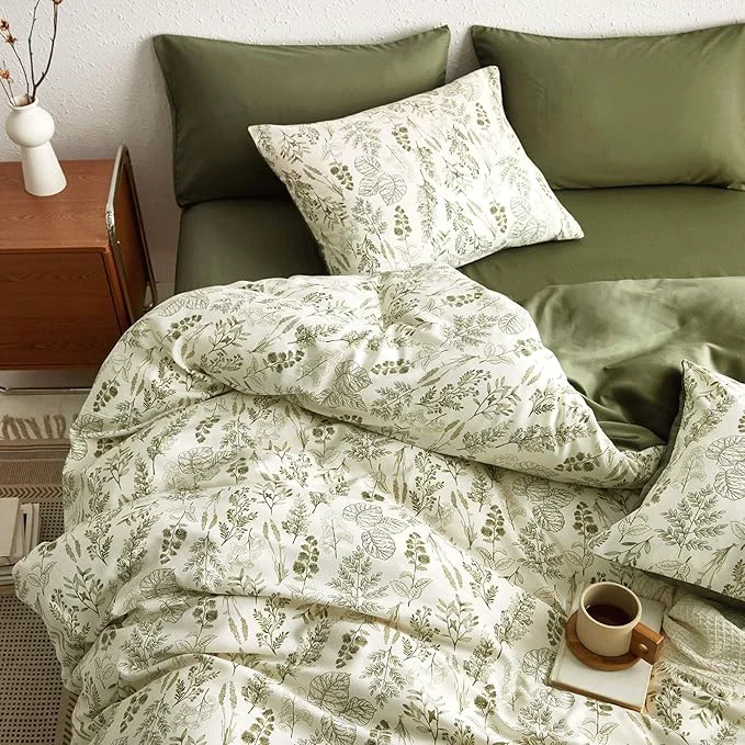 Long-Lasting Wake In Cloud - Floral Duvet Cover Set Botanical Vintage Flower Coquette Cottagecore Aesthetic for Women Teen Girls Soft Lightweight Bedding 3-Piece Olive Green King Size Efficient