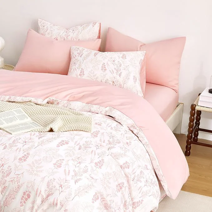 Prestigious Wake In Cloud - Floral Duvet Cover Set Botanical Vintage Flower Coquette Cottagecore Aesthetic for Women Teen Girls Soft Lightweight Bedding 3-Piece Blush Pink Queen Size Traditional