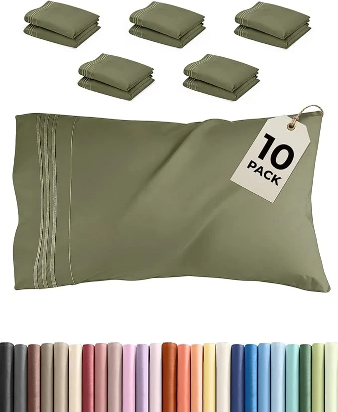 Specialty King Pillow Cases Set of 10 - Ultra Soft Hotel Quality Pillowcase Covers - Comfy. Cozy amp Wrinkle - Shrink Stain and Fade Resistant - Machine Washable Pillow Protectors - 10 Pcs Set - Sage Green Sophisticated