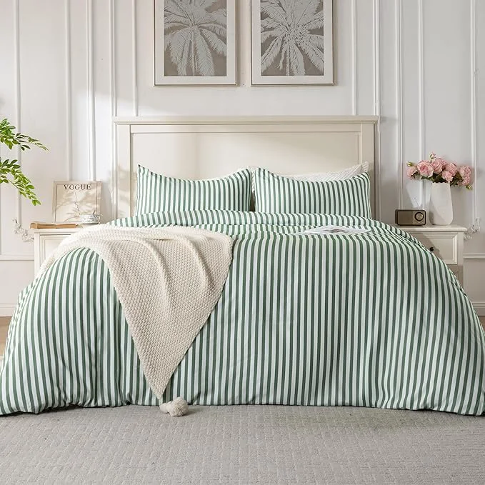 Fine Crafted ROSE amp RISY King Duvet Cover Set 3 Pieces Soft Bedding Set Breathable and Cooling Includes 1 Duvet Cover 2 Pillow Cases Green Stripe King Healthy