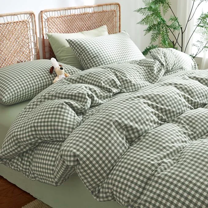 Top-Quality Nayoroom Gingham Duvet Cover Twin Size Washed Cotton Green Plaid Checkered Comforter Cover 2 Pcs Soft Breathable Grid Farmhouse Dorm Bedding Set for All Seasons Refined