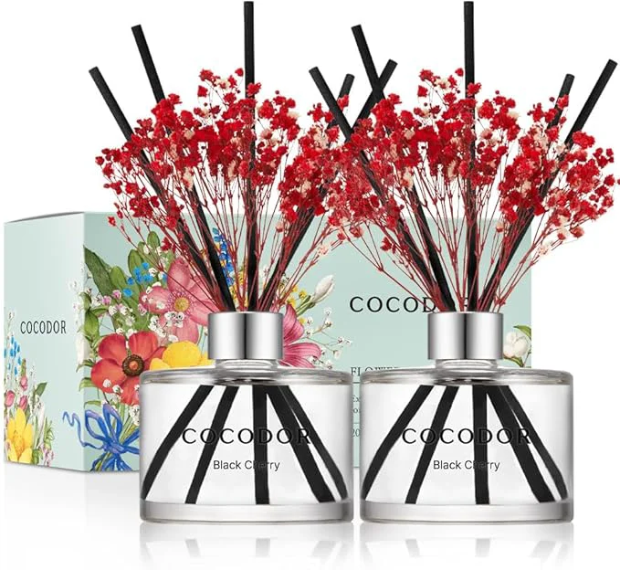 Eco-Friendly COCODOR Preserved Flower Reed Diffuser Black Cherry 6.7oz 2 Pack Reed Prestigious