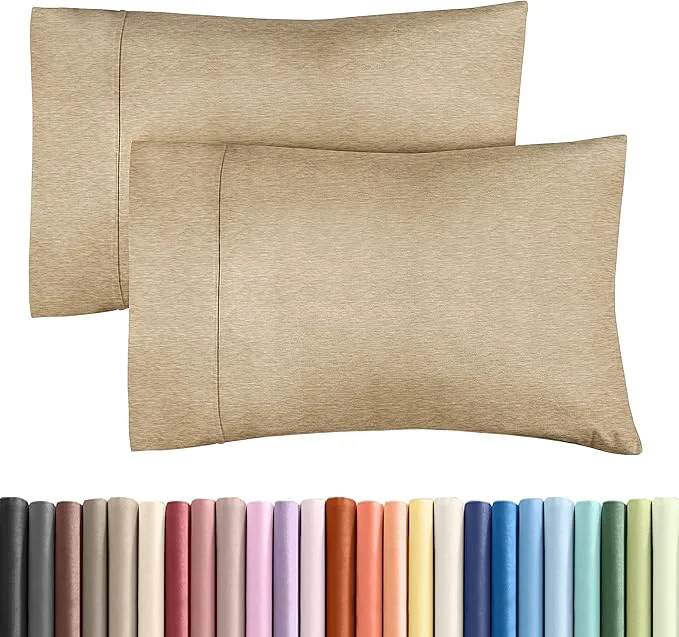 Casual Queen Pillow Cases Set of 2 - Ultra Soft Hotel Quality Pillowcase Covers - Comfy Cozy amp Wrinkle - Shrinkage and Fade Resistant - Machine Washable Pillow Protectors - 2 Piece Set - Heathered Tan World-Class