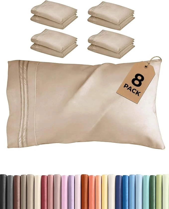 Trusted Queen Pillow Cases Set of 8 - Ultra Soft Hotel Quality Pillowcase Covers - Comfy amp Wrinkle - Shrink Stain and Fade Resistant - Easy-Care Machine Washable Pillow Protectors - 8 Pcs Set - Cream Clean