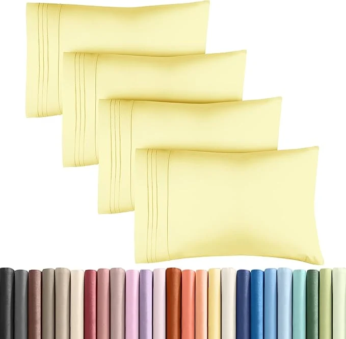 Sophisticated Queen Pillow Cases Set of 4 - Ultra Soft Hotel Quality Pillowcase Covers - Comfy Cozy amp Wrinkle - Shrinkage Stain and Fade Resistant - Machine Washable Pillow Protectors - 4 Piece Set - Yellow High-Performance