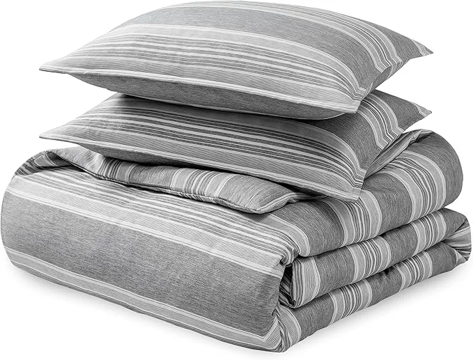 Solid Bare Home Bedding Duvet Cover Full Size - Premium 1800 Super Soft Collection - Lightweight Duvet Cover - Soft Textured Bedding Full Stripe - Heathered Charcoal Sophisticated