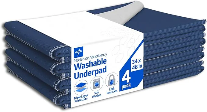 Environmentally Friendly Medline Sofnit 300 Pack of 4 Large Washable Blue Underpads 34 x 48 for use as reusable pet pads reusable bed pads great for dogs cats and bunnies Smooth