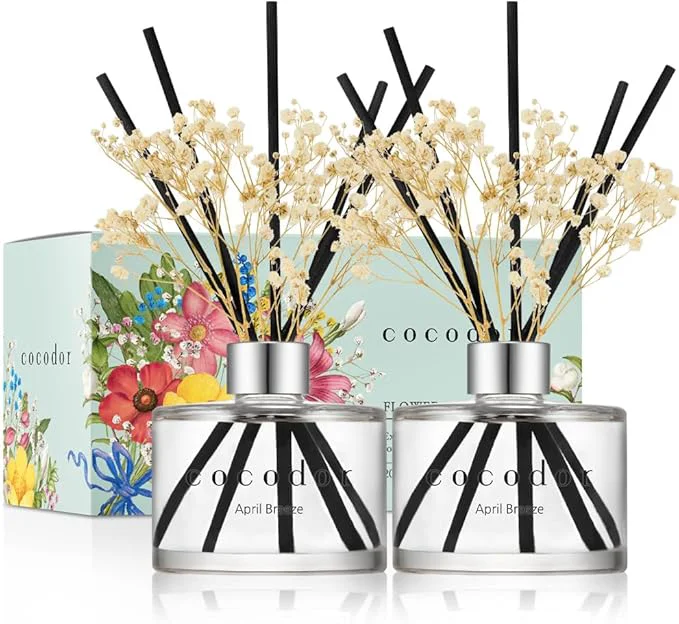 Lightweight COCODOR Preserved Flower Reed Diffuser April Breeze 6.7oz 2 Pack Reed Safe
