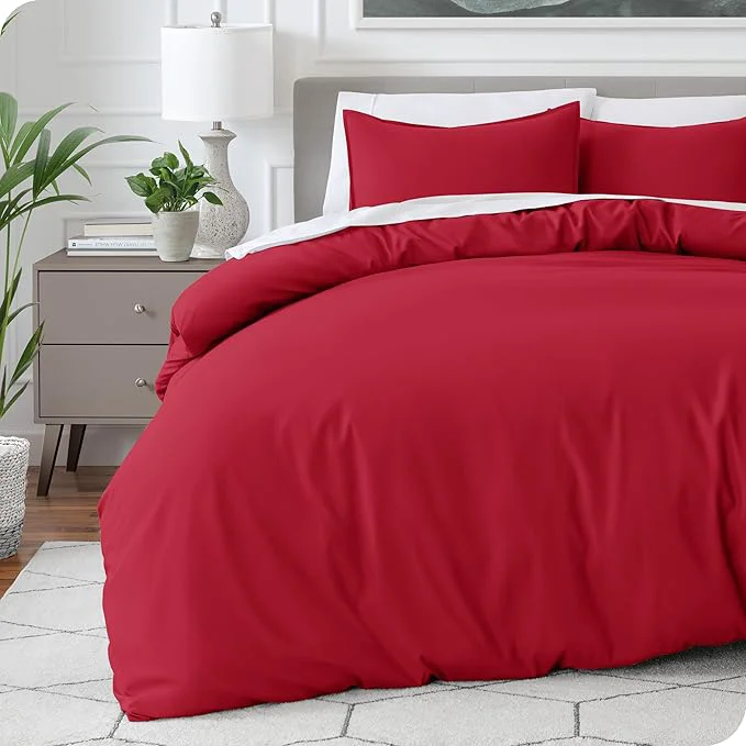 Relaxed Bare Home Duvet Cover - Oversized King Size Bedding Set - Premium 1800 Super Soft Collection - Lightweight Cooling - Soft Breathable Duvet Cover Oversized King Red Solid