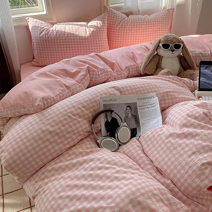 Proven Nayoroom Gingham Duvet Cover Twin Size Reversible Pink Plaid Checkered Duvet Cover 2 Pieces Soft Breathable Washed Microfiber Girls Dorm Bedding Set for All Seasons Traditional