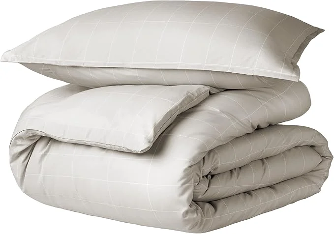 Detailed Bare Home Bedding Duvet Cover Extra Long - Premium 1800 Super Soft Collection - Lightweight Duvet Cover - Soft Textured Twin Twin XL Grid - Stone White Refined