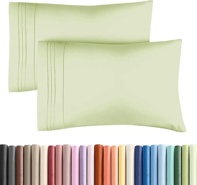 Elegant Queen Pillow Cases Set of 2 - Ultra Soft Hotel Quality Pillowcase Covers - Comfy Cozy amp Wrinkle - Shrinkage amp Fade Resistant - Machine Washable Pillow Protectors - 2 Piece Set - Light Sage Green Certified