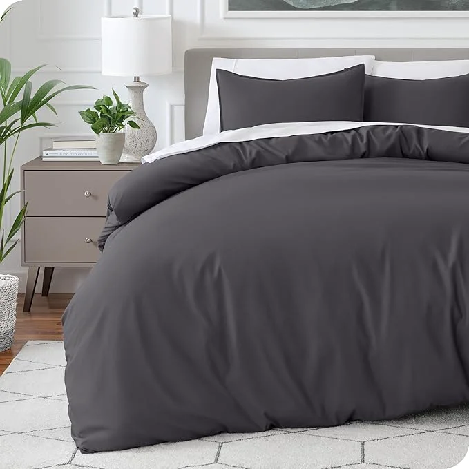Contemporary Bare Home Bedding Duvet Cover Full Size - Premium 1800 Super Soft Collection - Lightweight Cooling - Soft Breathable Bedding Duvet Cover Full Forged Iron Grey Authentic