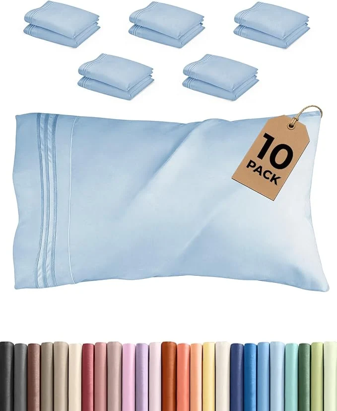 Safe King Pillow Cases Set of 10 - Ultra Soft Hotel Quality Pillowcase Covers - Comfy. Cozy amp Wrinkle - Shrink Stain and Fade Resistant - Machine Washable Pillow Protectors - 10 Pcs Set - Light Blue Flexible