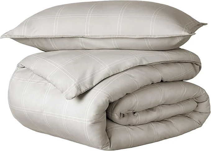 Excellent Bare Home Bedding Duvet Cover Extra Long Size - Premium 1800 Super Soft - Lightweight Duvet Cover - Soft Textured Bedding Twin Twin XL Modern Plaid - Stone White Specialty
