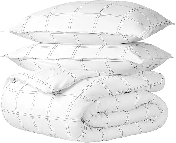 Traditional Bare Home Duvet Cover - Oversized Queen Size Bedding Set - Premium 1800 Super Soft Collection - Lightweight Cooling - Soft Breathable Duvet Cover Oversized Queen Modern Plaid - White Grey Classic