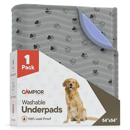 User-Friendly Washable Underpads 54 quot x54 quot Pack of 1 – Reusable Waterproof Bed Pads for Pets Kids amp Elderly Extra Heavy Absorbent Incontinence Training amp Bedwetting Pads Non-Slip TPU Backing Grey amp Blue Advanced