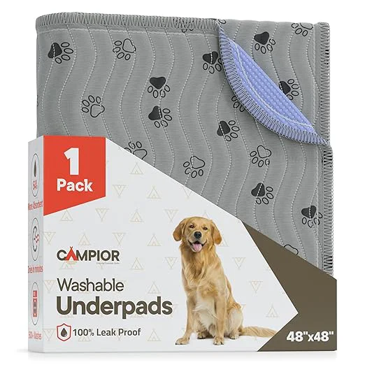 Comfortable Washable Underpads 48 quot x48 quot Pack of 1 – Reusable Waterproof Bed Pads for Pets Kids amp Elderly Extra Heavy Absorbent Incontinence Training amp Bedwetting Pads Non-Slip TPU Backing Grey amp Blue Next-Generation