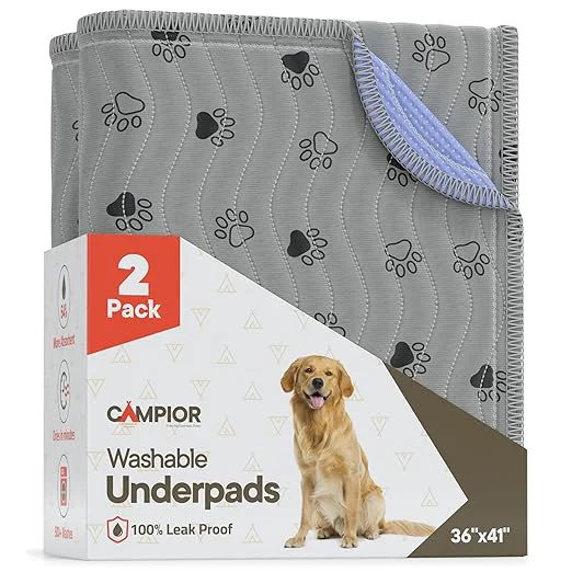 Long-Lasting Washable Underpads 36 quot x41 quot Pack of 2 – Reusable Waterproof Bed Pads for Pets Kids amp Elderly Extra Heavy Absorbent Incontinence Training amp Bedwetting Pads Non-Slip TPU Backing Grey amp Blue Practical