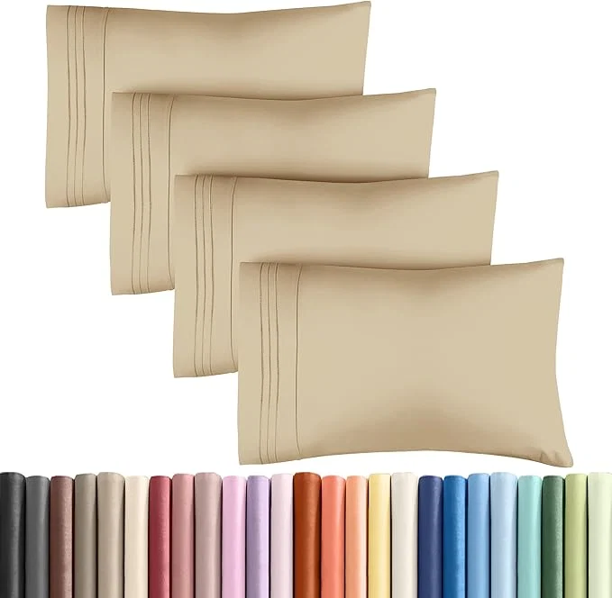Expertly Made King Pillow Cases Set of 4 - Ultra Soft Hotel Quality Pillowcase Covers - Comfy Cozy amp Wrinkle - Shrinkage Stain and Fade Resistant - Machine Washable Pillow Protectors - 4 Piece Set - Beige Authentic