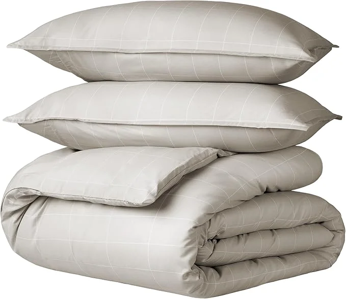 Consistent Bare Home Bedding Duvet Cover King Size - Premium 1800 Super Soft Collection - Lightweight Cooling - Soft Breathable Bedding Duvet Cover King Grid - Stone White Outstanding