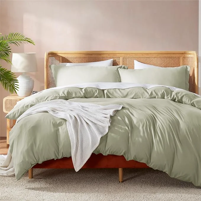 User-Friendly Nestl Light Sage California King Duvet Cover Sets - Soft Double Brushed Cal King Duvet Cover 3 Piece with Button Closure 1 Duvet Cover 104x98 inches and 2 Pillow Shams Fine