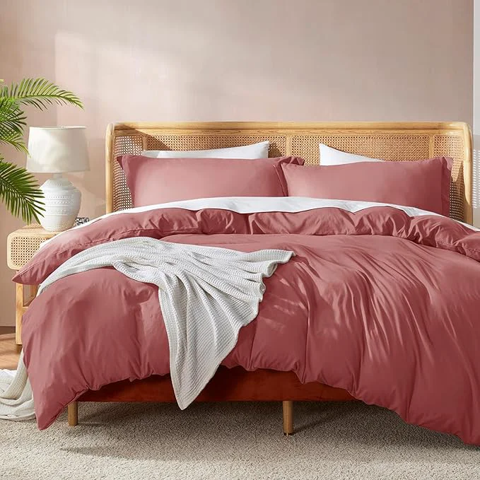 Excellent Nestl Pink Clay Duvet Cover Full Size - Soft Double Brushed Full Size Duvet Cover Set 3 Piece with Button Closure 1 Duvet Cover 80x90 inches and 2 Pillow Shams Smooth